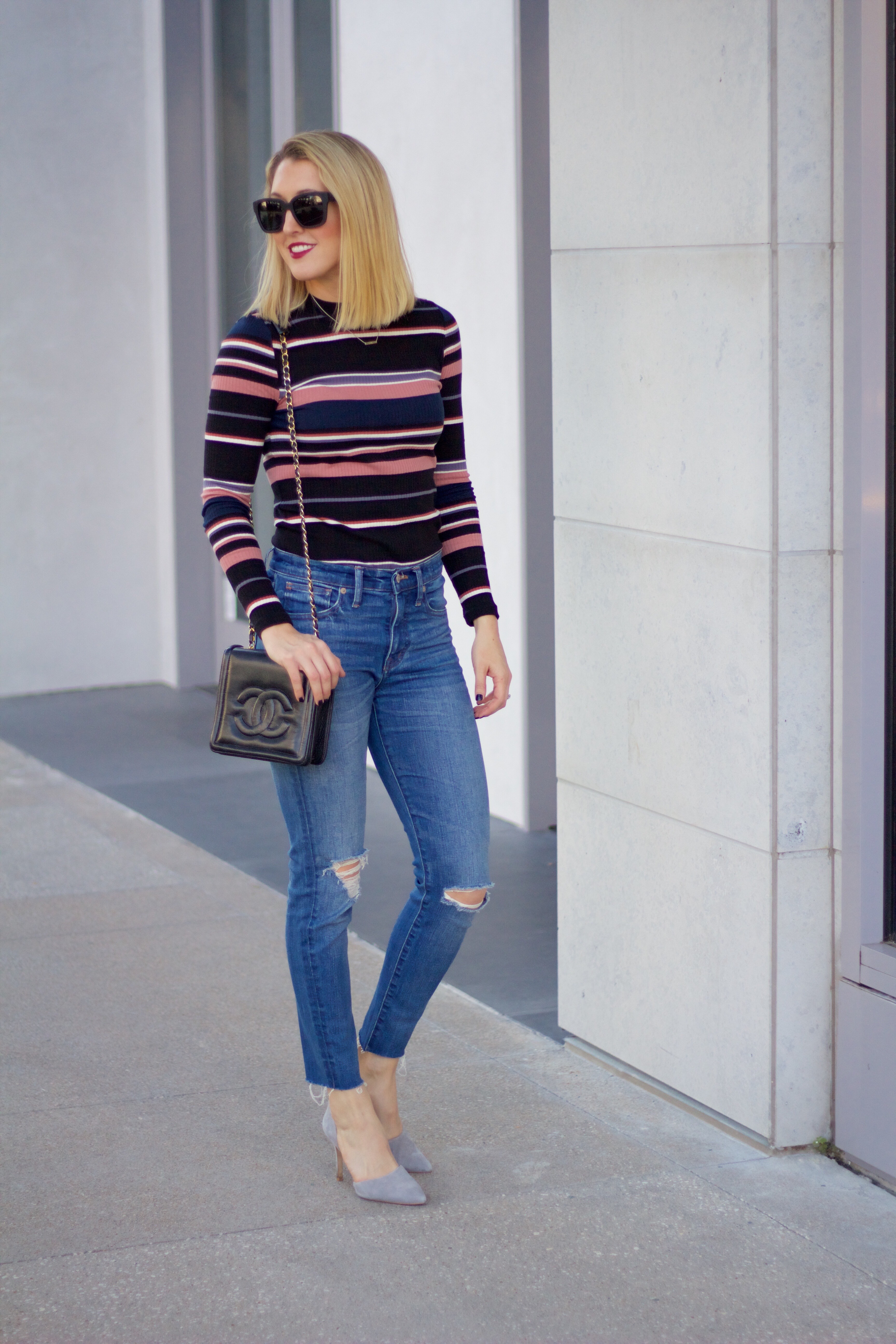 my-go-to-sweater. $20 striped sweater for highwaisted jeans.